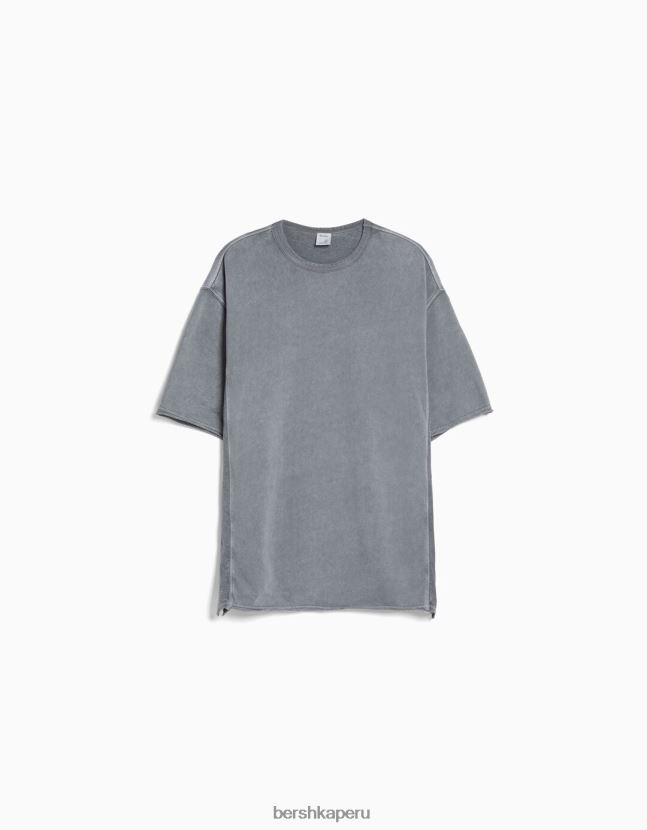 gris Bershka hombres camiseta de manga corta desteñida 806J6B2650