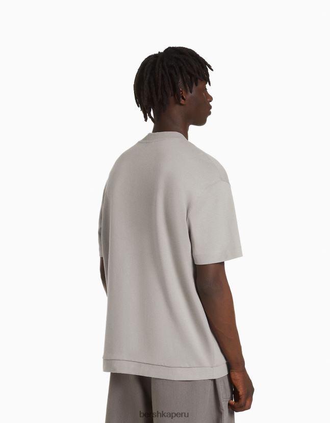 gris Bershka hombres camiseta de manga corta entrelazada 806J6B2748