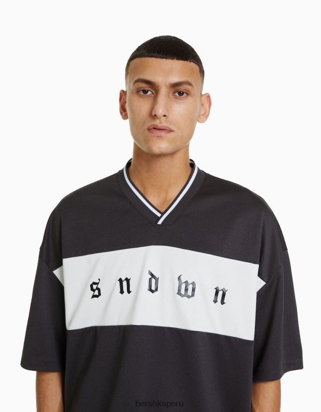 gris Bershka hombres camiseta extra holgada de manga corta con estampado de rejilla 806J6B2629
