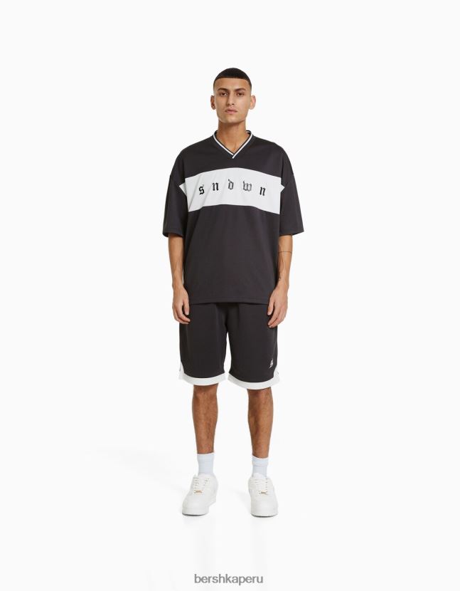 gris Bershka hombres camiseta extra holgada de manga corta con estampado de rejilla 806J6B2629