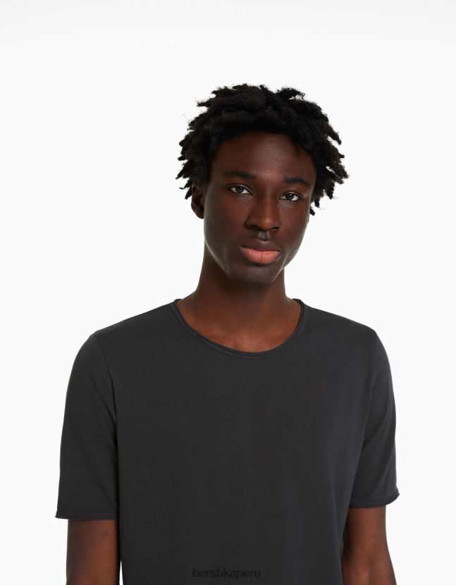gris Bershka hombres playera de manga corta con ajuste elástico 806J6B2844