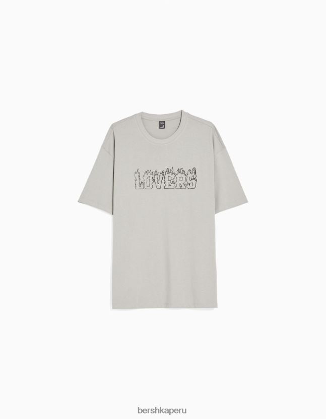 gris Bershka hombres playera de manga corta con estampado boxy fit 806J6B2609