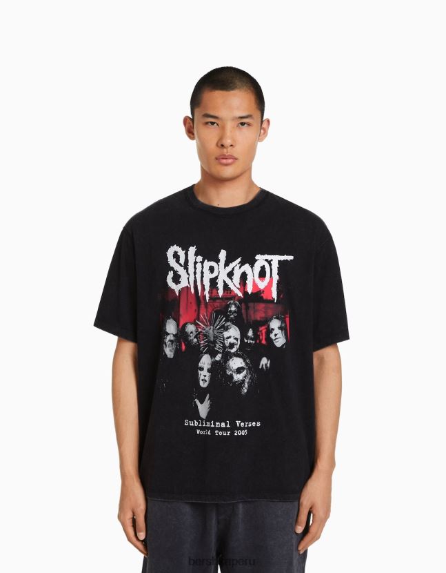 gris oscuro Bershka hombres playera de manga corta con estampado slipknot 806J6B2729