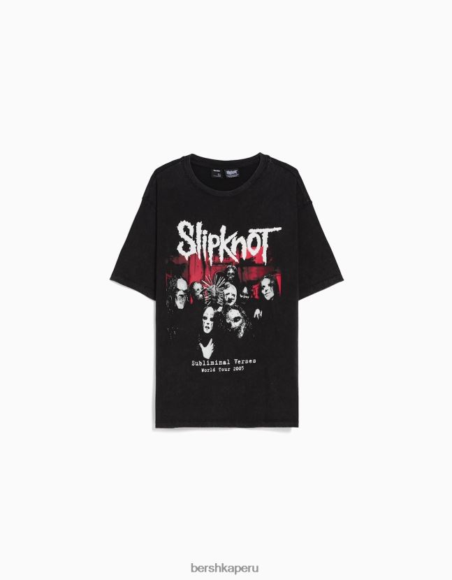 gris oscuro Bershka hombres playera de manga corta con estampado slipknot 806J6B2729