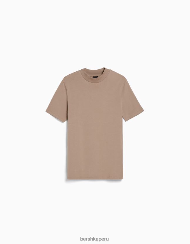 marrón Bershka hombres camiseta de manga corta con cuello alto 806J6B2744