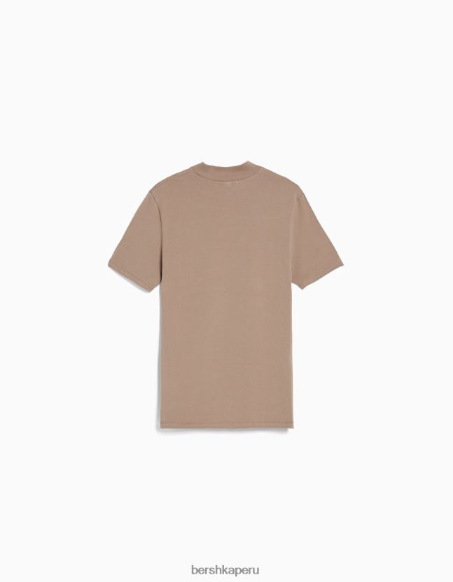 marrón Bershka hombres camiseta de manga corta con cuello alto 806J6B2744