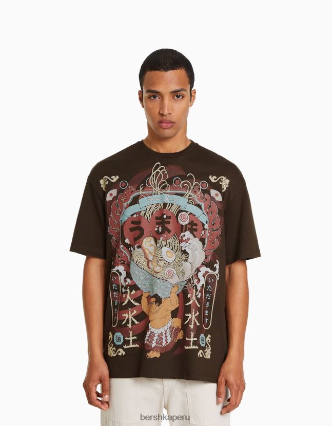 marrón Bershka hombres playera de manga corta con estampado boxy fit 806J6B2616
