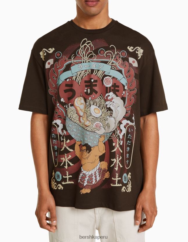 marrón Bershka hombres playera de manga corta con estampado boxy fit 806J6B2616