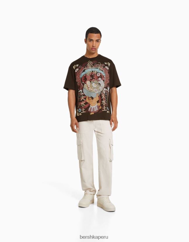 marrón Bershka hombres playera de manga corta con estampado boxy fit 806J6B2616