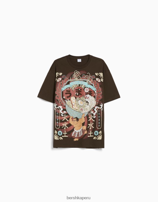 marrón Bershka hombres playera de manga corta con estampado boxy fit 806J6B2616