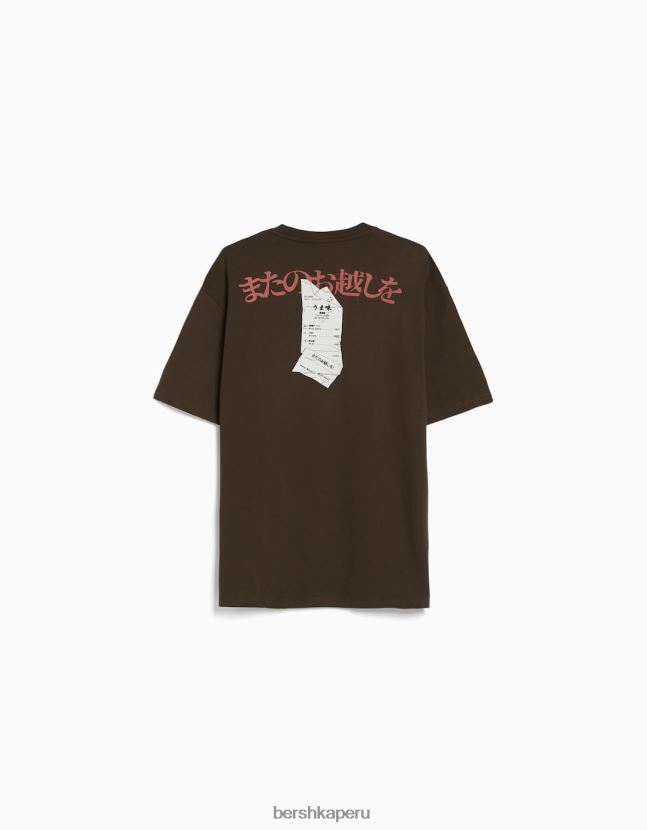marrón Bershka hombres playera de manga corta con estampado boxy fit 806J6B2616