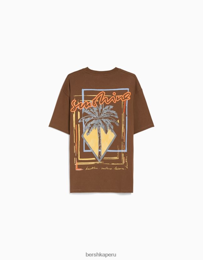 marrón Bershka hombres playera de manga corta con estampado boxy fit 806J6B2713
