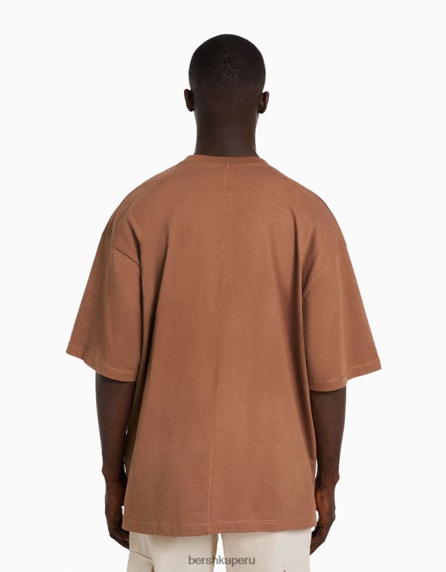 naranja oscuro Bershka hombres camiseta oversize de manga corta 806J6B2664