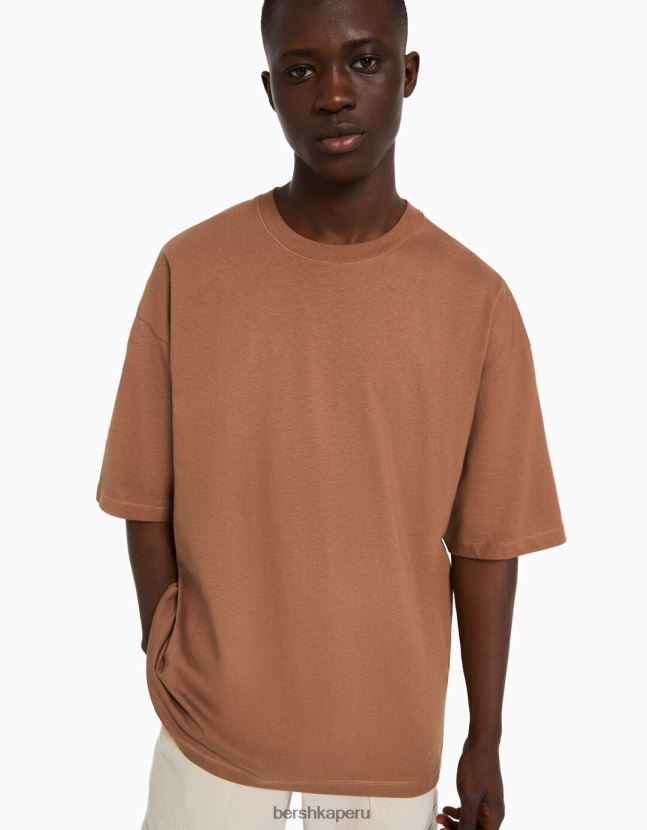 naranja oscuro Bershka hombres camiseta oversize de manga corta 806J6B2664