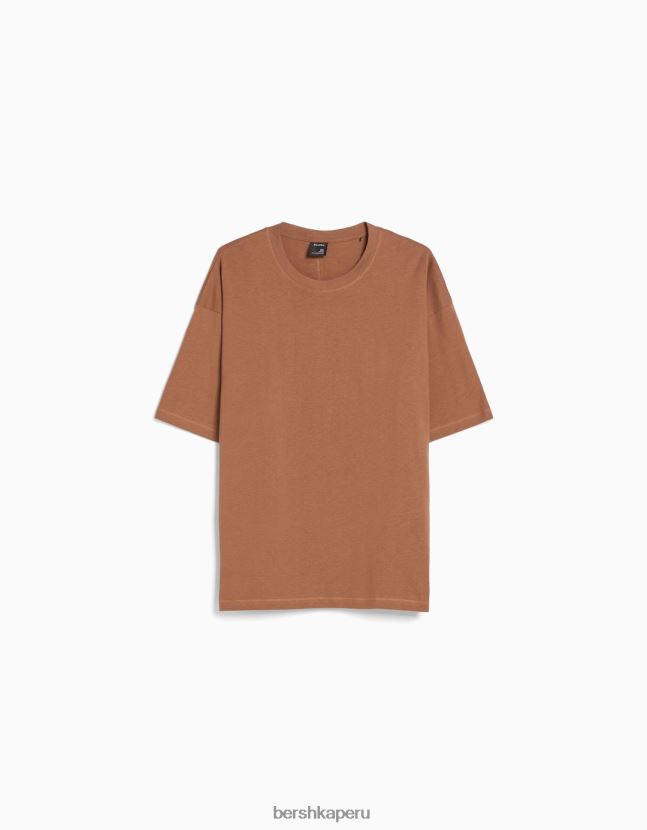 naranja oscuro Bershka hombres camiseta oversize de manga corta 806J6B2664
