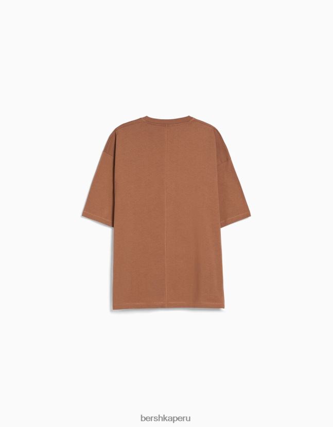 naranja oscuro Bershka hombres camiseta oversize de manga corta 806J6B2664