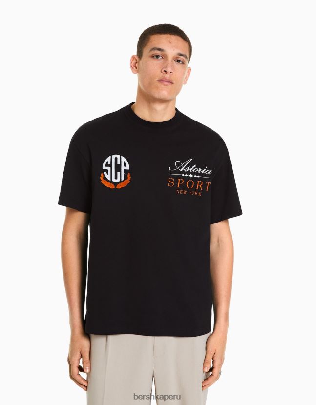 negro Bershka hombres camiseta boxy fit de manga corta 806J6B2848