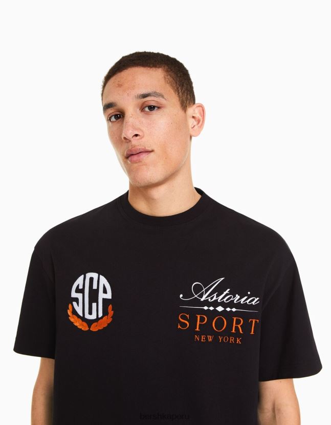 negro Bershka hombres camiseta boxy fit de manga corta 806J6B2848