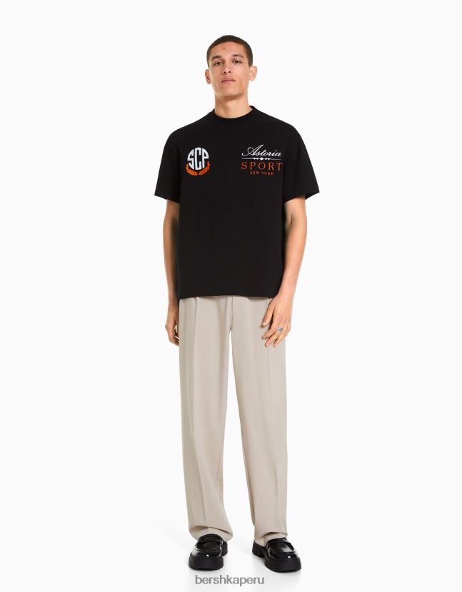 negro Bershka hombres camiseta boxy fit de manga corta 806J6B2848