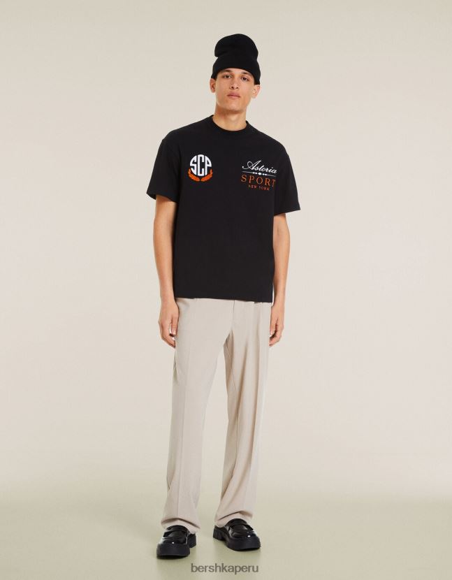 negro Bershka hombres camiseta boxy fit de manga corta 806J6B2848