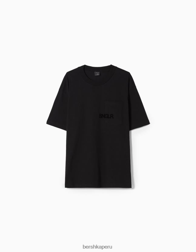 negro Bershka hombres camiseta boxy fit de manga corta con bolsillo 806J6B2657