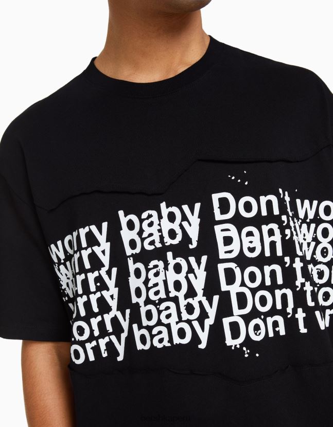 negro Bershka hombres camiseta boxy fit de manga corta con parches 806J6B2841