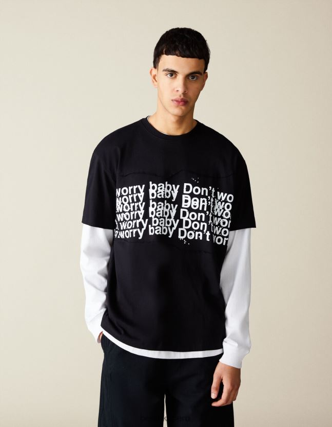 negro Bershka hombres camiseta boxy fit de manga corta con parches 806J6B2841