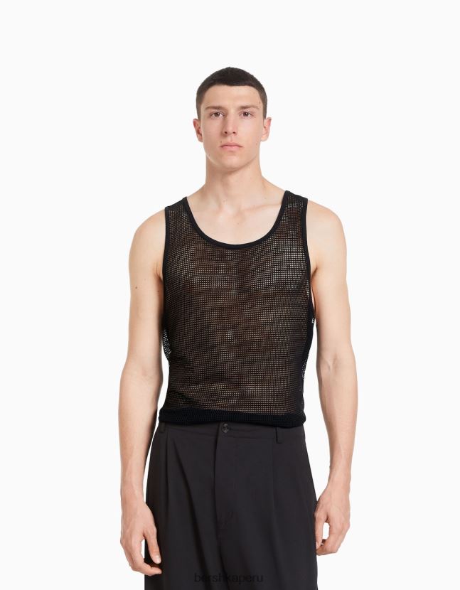 negro Bershka hombres camiseta de malla rústica con tirantes 806J6B2622