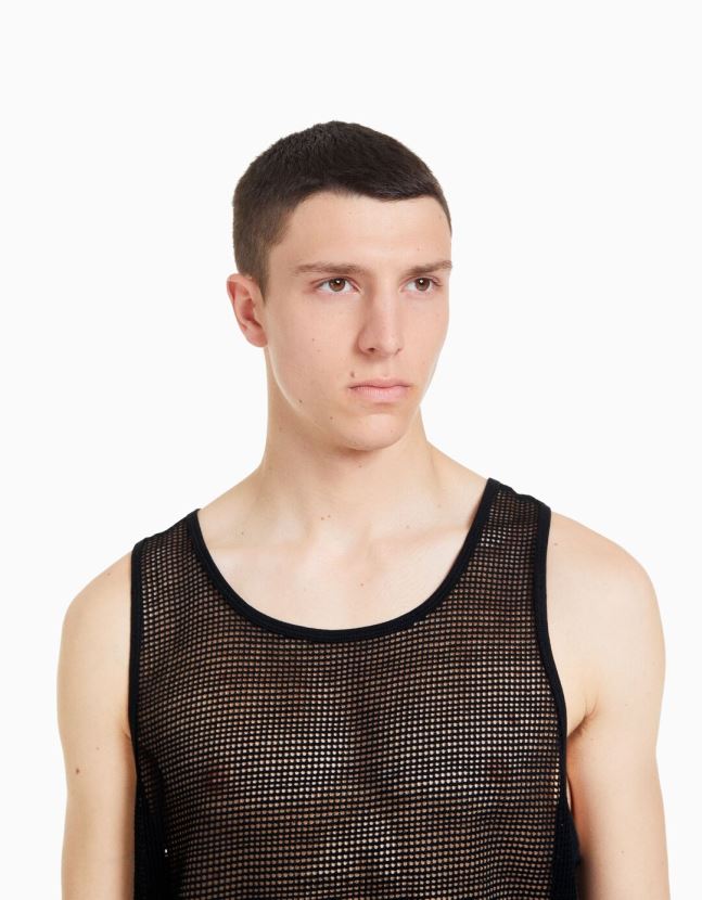 negro Bershka hombres camiseta de malla rústica con tirantes 806J6B2622