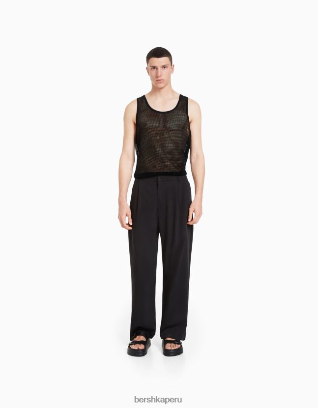 negro Bershka hombres camiseta de malla rústica con tirantes 806J6B2622