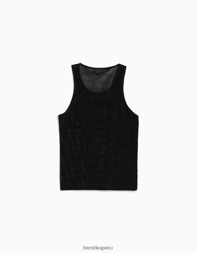 negro Bershka hombres camiseta de malla rústica con tirantes 806J6B2622