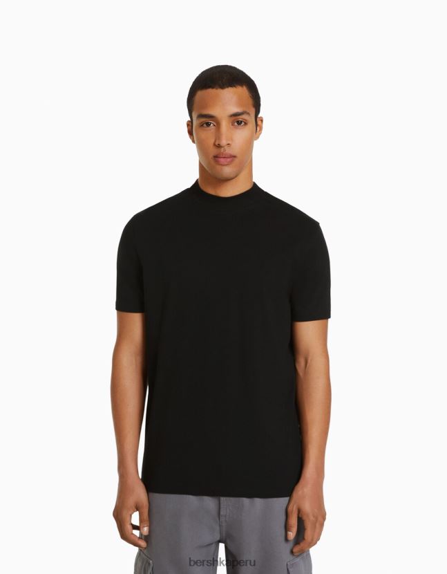 negro Bershka hombres camiseta de manga corta con cuello alto 806J6B2739