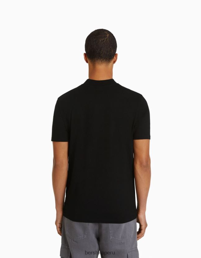 negro Bershka hombres camiseta de manga corta con cuello alto 806J6B2739