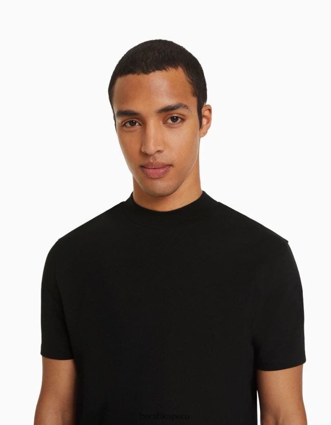 negro Bershka hombres camiseta de manga corta con cuello alto 806J6B2739