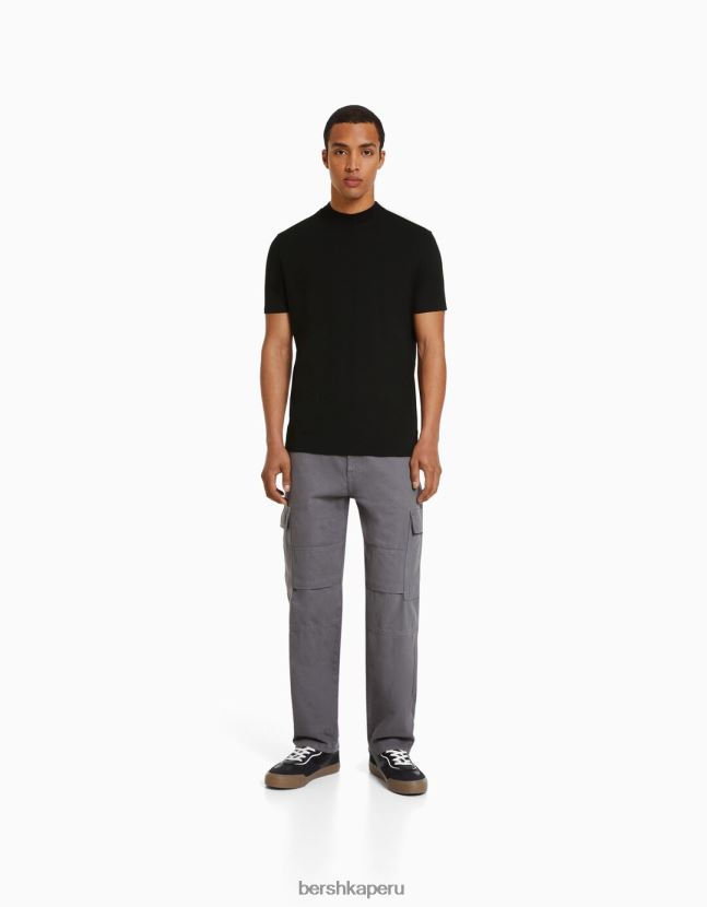 negro Bershka hombres camiseta de manga corta con cuello alto 806J6B2739