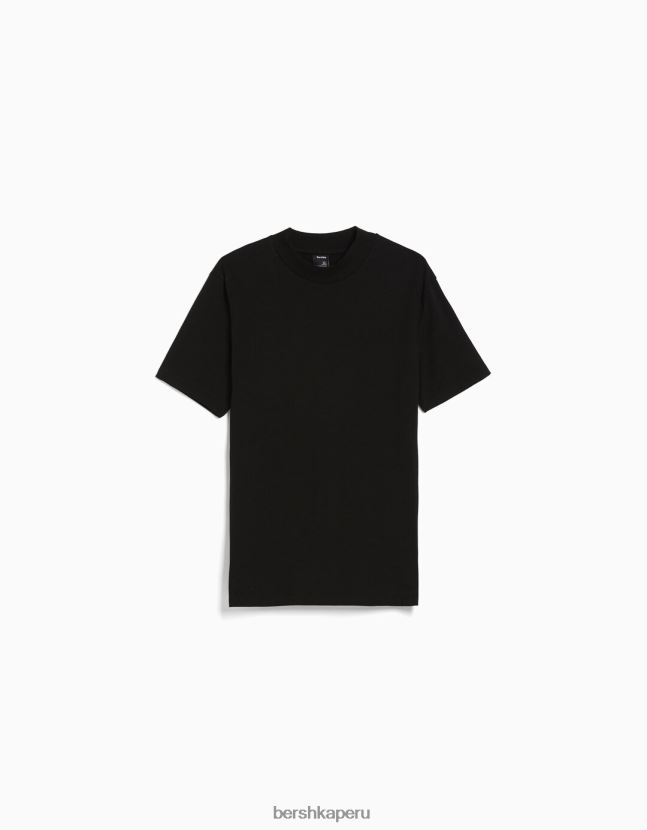 negro Bershka hombres camiseta de manga corta con cuello alto 806J6B2739