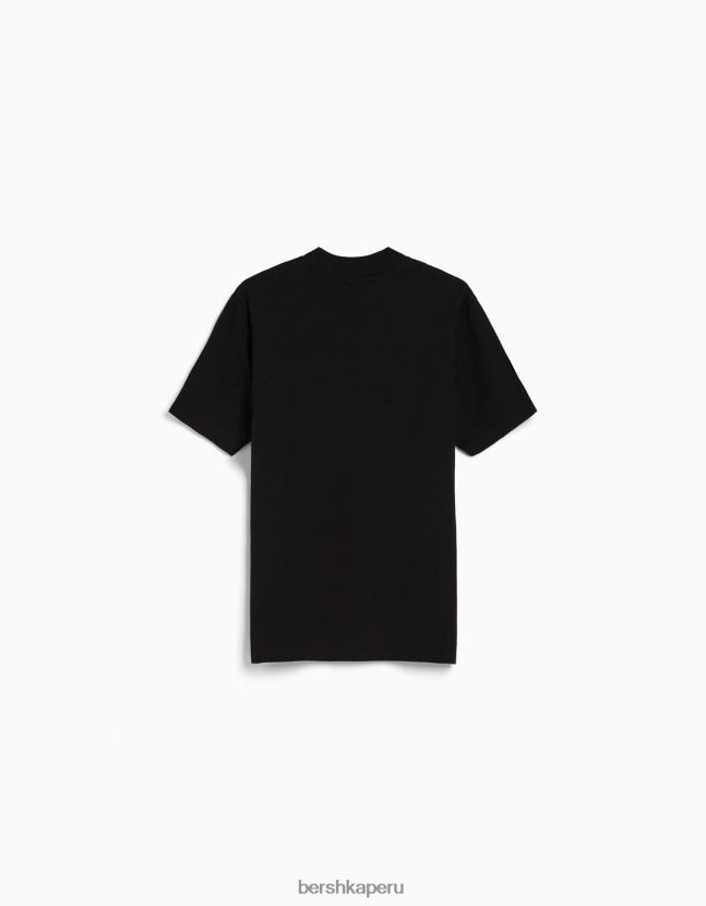 negro Bershka hombres camiseta de manga corta con cuello alto 806J6B2739