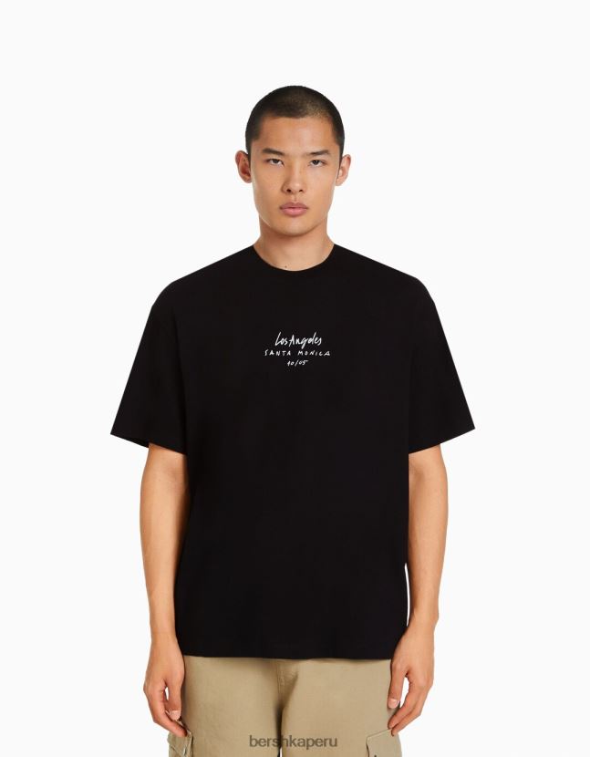 negro Bershka hombres camiseta de manga corta con estampado 806J6B2606