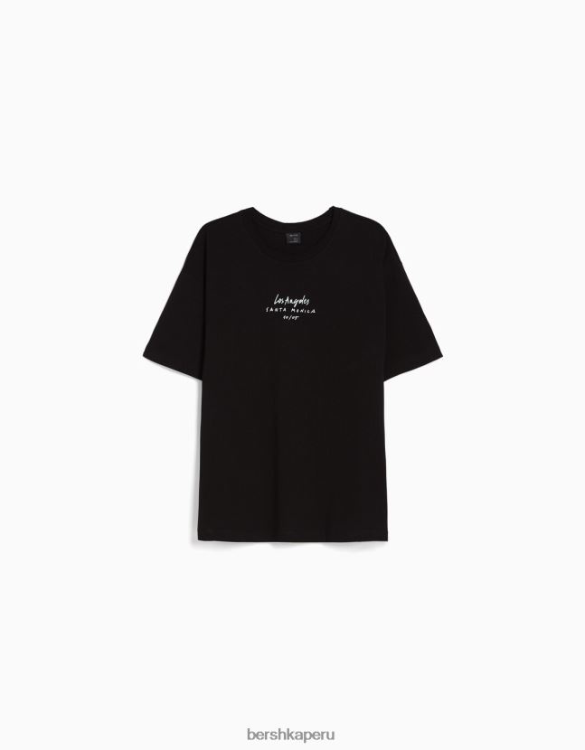 negro Bershka hombres camiseta de manga corta con estampado 806J6B2606