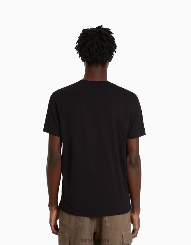 negro Bershka hombres camiseta de manga corta con estampado 806J6B2799
