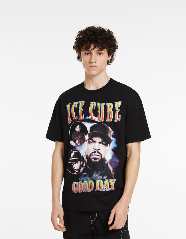 negro Bershka hombres camiseta de manga corta con estampado de cubitos de hielo 806J6B2821