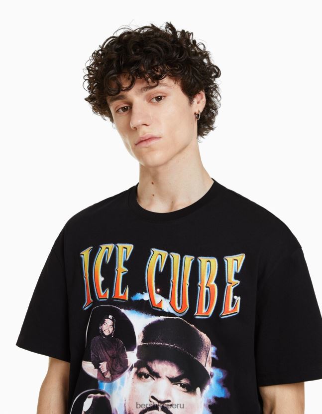 negro Bershka hombres camiseta de manga corta con estampado de cubitos de hielo 806J6B2821