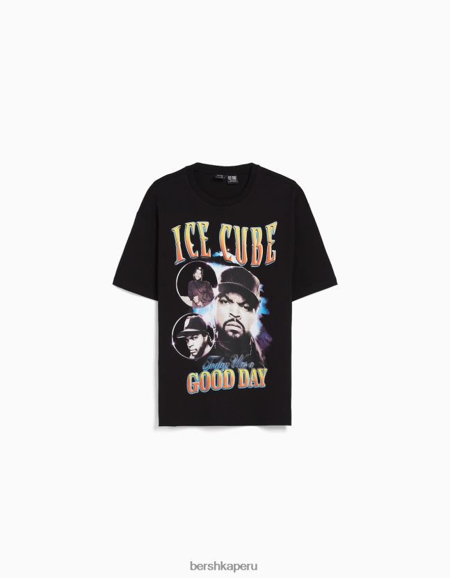 negro Bershka hombres camiseta de manga corta con estampado de cubitos de hielo 806J6B2821