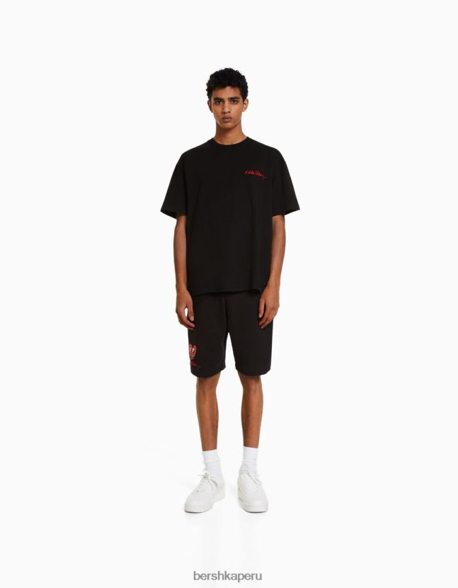 negro Bershka hombres camiseta de manga corta con estampado de keith haring 806J6B2601
