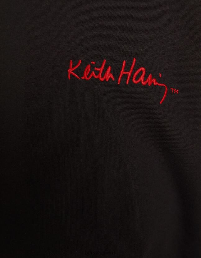 negro Bershka hombres camiseta de manga corta con estampado de keith haring 806J6B2601