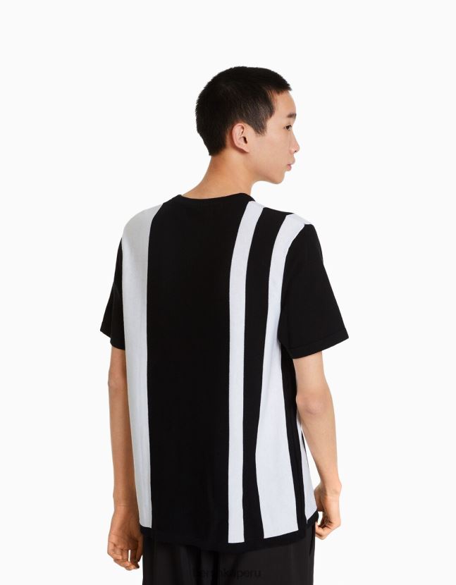 negro Bershka hombres camiseta de manga corta con estampado de rayas verticales 806J6B2705