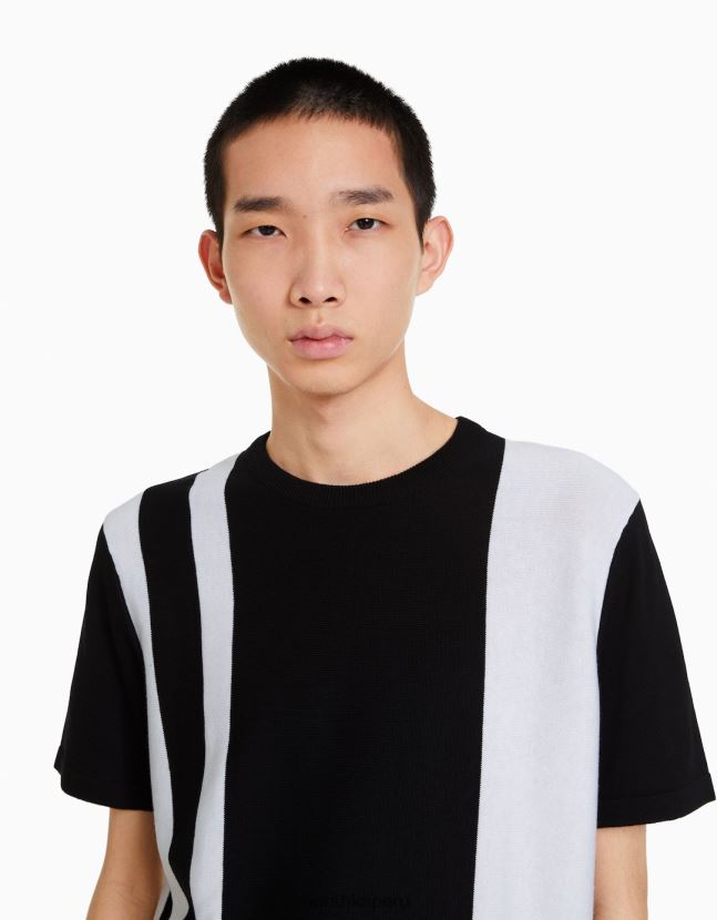 negro Bershka hombres camiseta de manga corta con estampado de rayas verticales 806J6B2705