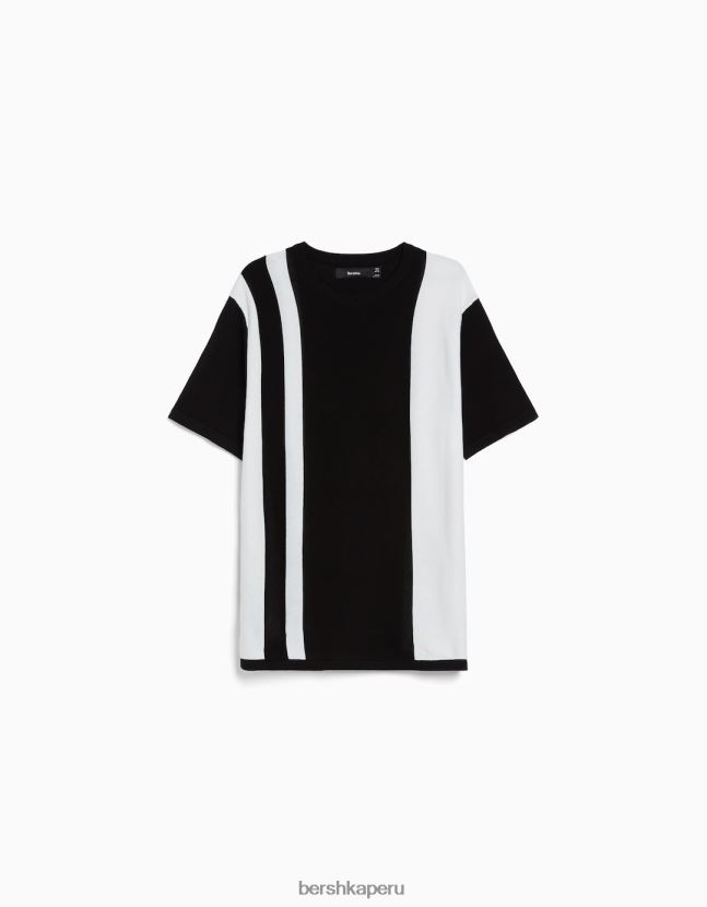 negro Bershka hombres camiseta de manga corta con estampado de rayas verticales 806J6B2705