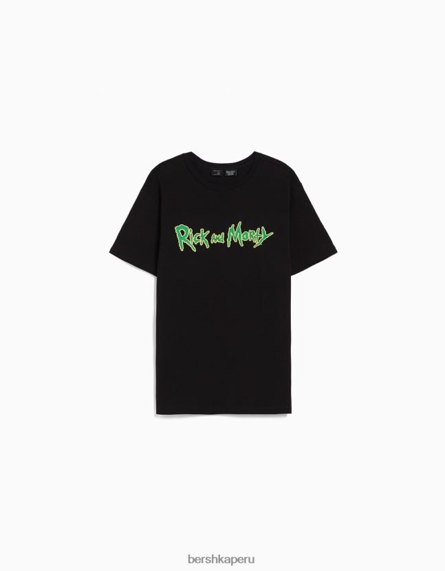 negro Bershka hombres camiseta de manga corta con estampado de rick & morty 806J6B2854