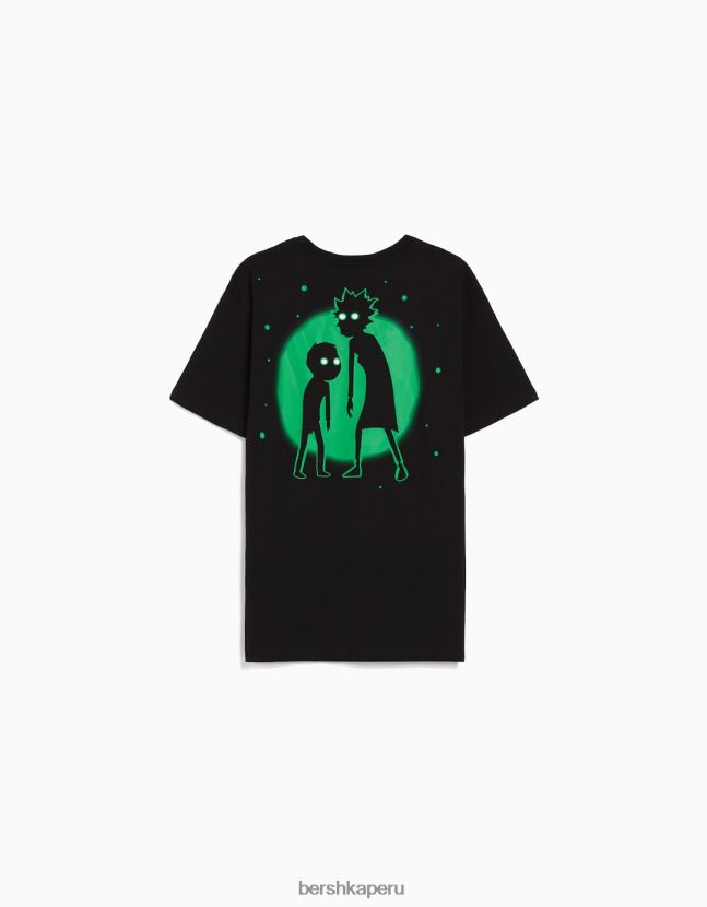 negro Bershka hombres camiseta de manga corta con estampado de rick & morty 806J6B2854